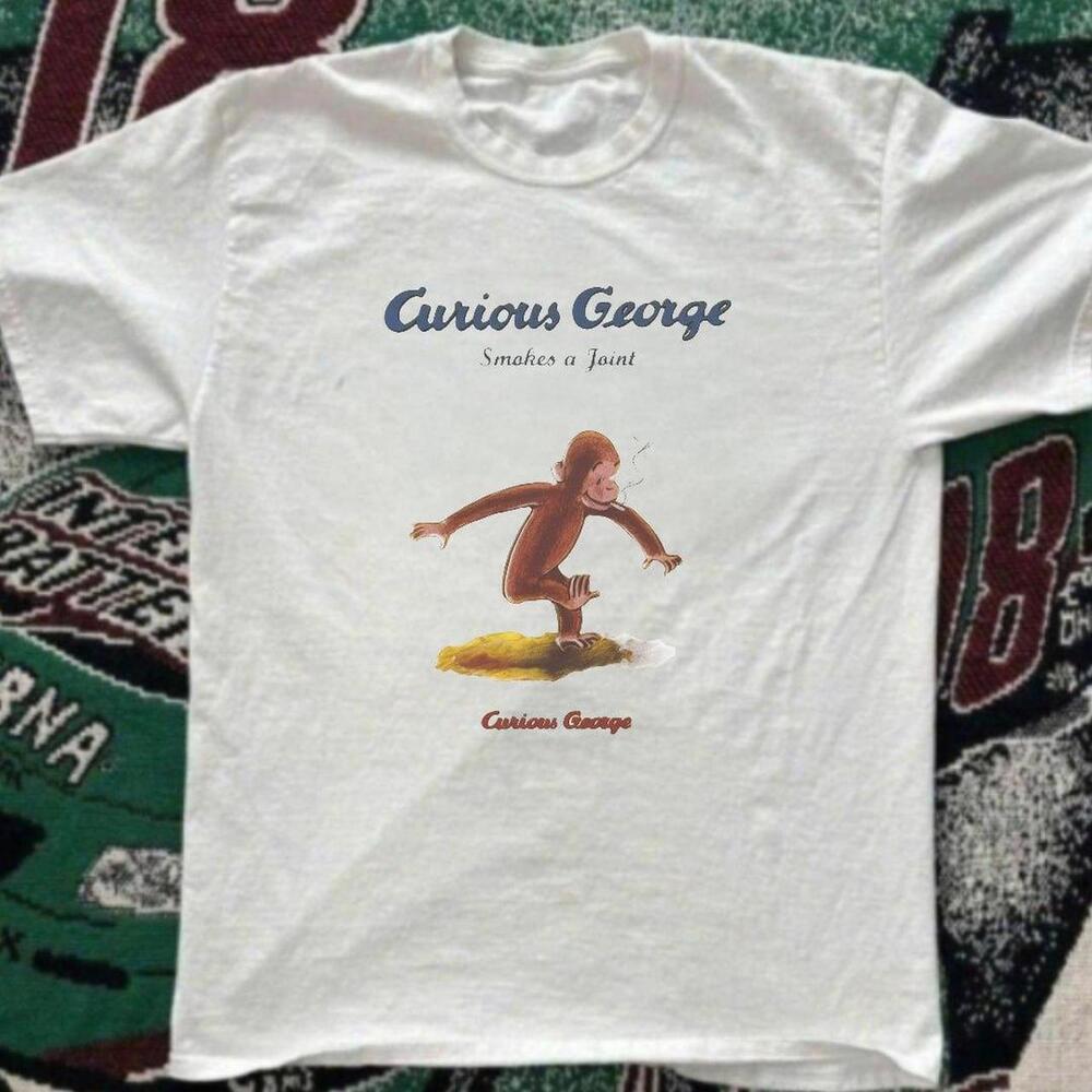 White T Shirt Curious George Smokes A Joint White T Shirt